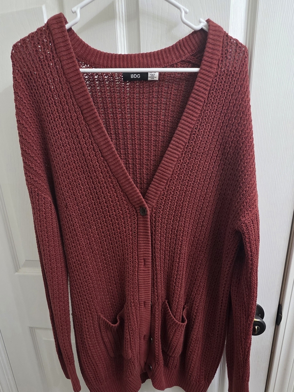 BDG Women's Rust Red Open-Knit Button Cardigan